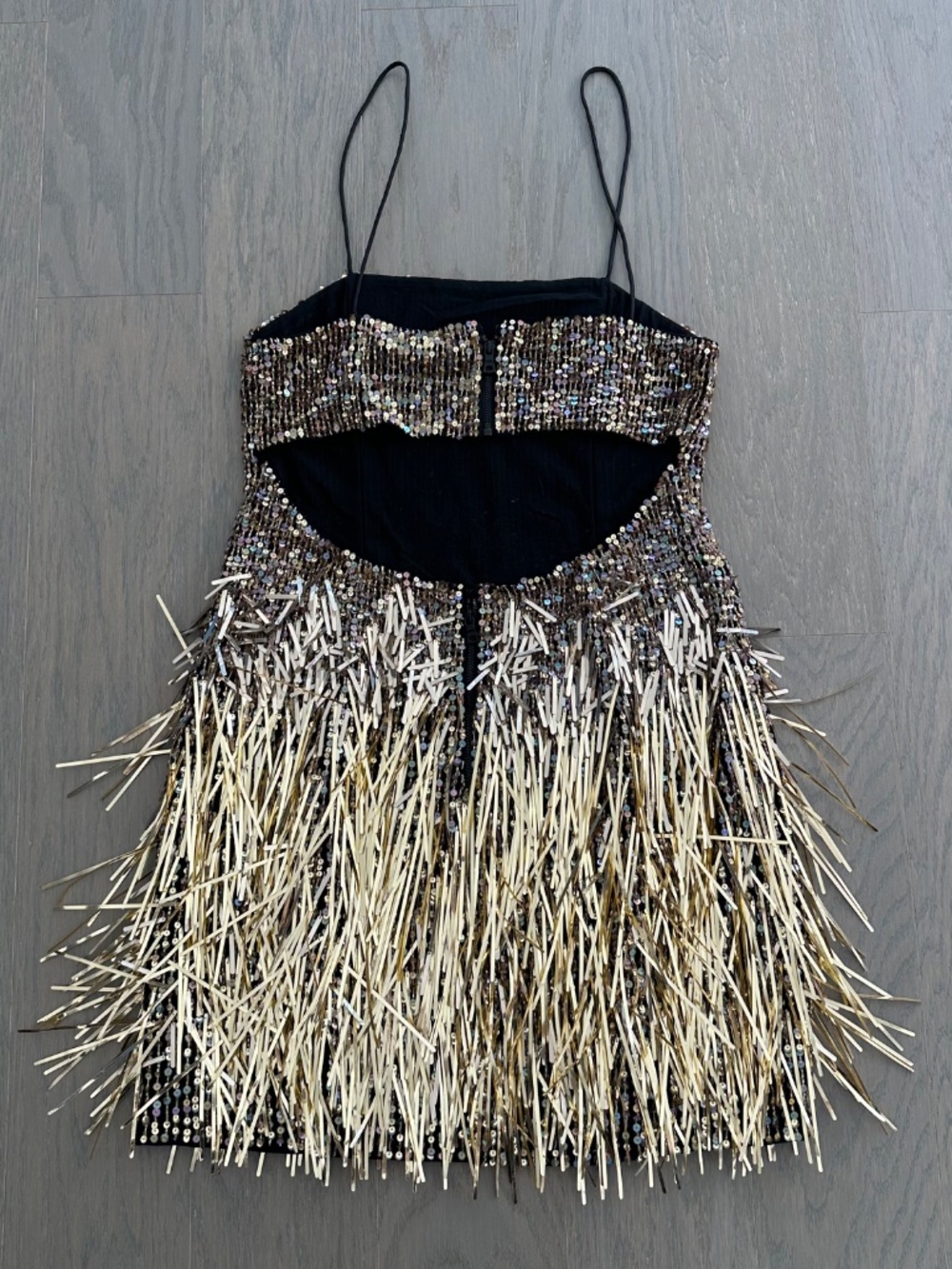 Alice + Olivia FIFI Gold Black Ombre Fringe Mini Dress EUC - Size 2 - Picture 5 of 11